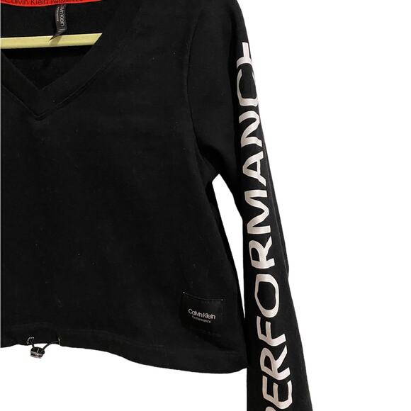 Calvin Klein Performance Black Long Sleeve Logo Crop Sweatshirt Sz S - Picture 4 of 13